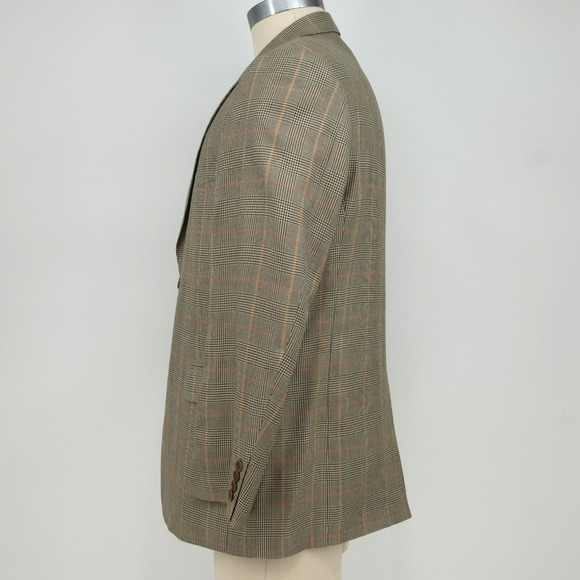 M Sport Coat Mens 42R Beige Black Silk Windowpane Plaid Jacket Lined Career - Picture 12 of 16